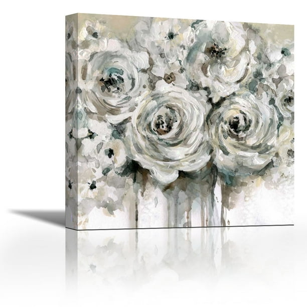 Begin Home Decor White Flower on Beige Background Wrapped Canvas 36x36 